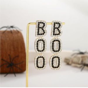 NEW! Halloween Rhinestone BOO Earrings Lightweight Pierced Bling Hypoallergenic